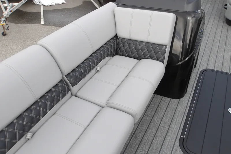 Slide: The Image of Luxurious seating on 2026 Ranger 223FC boat with elegant diamond-pattern upholstery. - 30