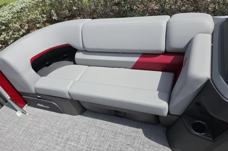 Slide: The Image of Luxurious seating on 2026 Sun Tracker Party Barge 22 RF DLX pontoon boat. - 7