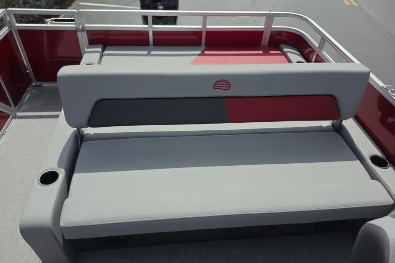 Slide: The Image of 2026 Sun Tracker Party Barge 22 RF DLX with stylish seating and cup holders. - 12
