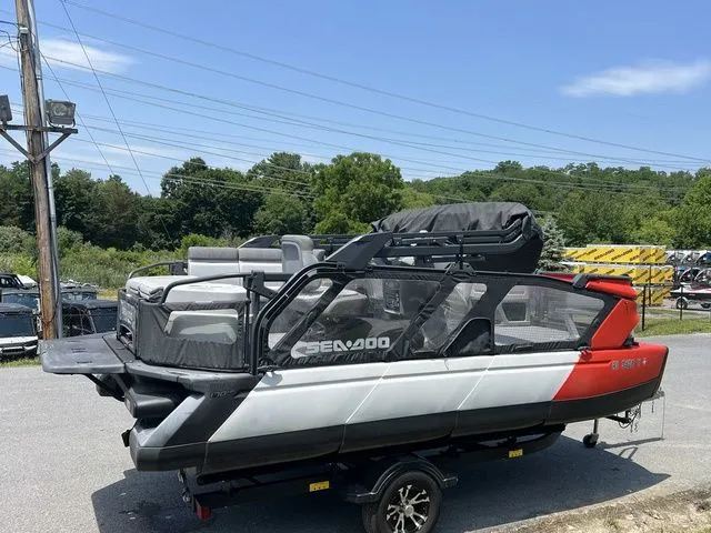 Slide: The Image of A 2022 Sea-Doo Switch Cruise 18 on a trailer. It features a modern design. - 7