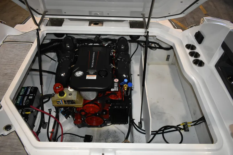 Slide: The Image of Engine compartment of 2023 Cobalt R8 boat featuring Volvo Penta V8 engine. - 38