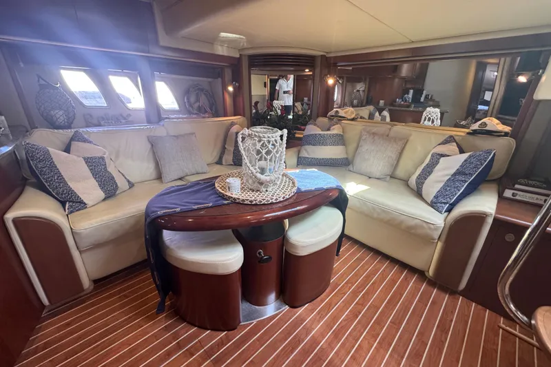Slide: The Image of Luxurious interior of 2006 Sea Ray 52 Sundancer yacht with plush seating and elegant decor. - 17