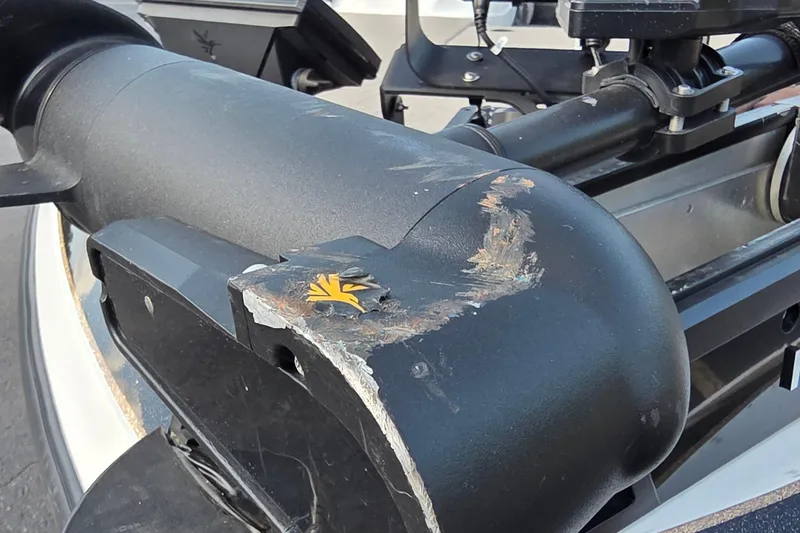 Slide: The Image of Close-up of a scratched Nitro Z-7 boat part, model year 2012. - 17