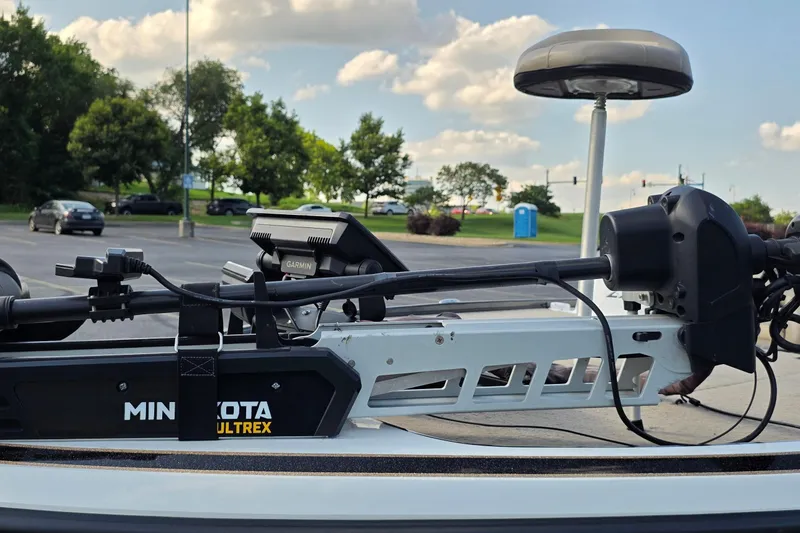 Slide: The Image of Close-up of a 2012 Nitro Z-7 boat with Minn Kota Ultrex trolling motor and Garmin device. - 13