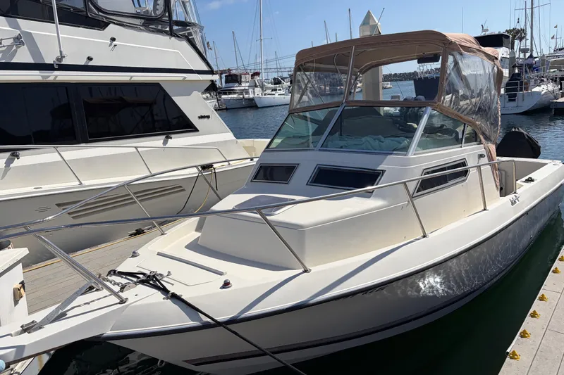 The Image of 1991 Donzi 255 LXC boat docked at a marina under clear skies. - 0