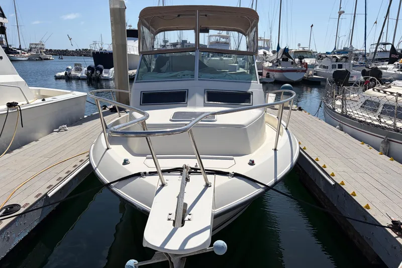 Slide: The Image of 1991 Donzi 255 LXC boat docked at a marina, surrounded by other vessels. - 4