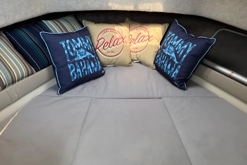 Slide: The Image of Interior of 1991 Donzi 255 LXC boat with decorative pillows. - 11