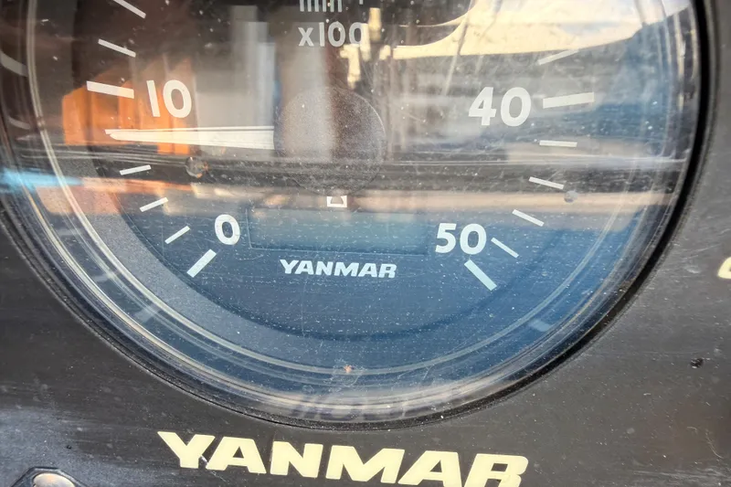 Slide: The Image of Close-up of a Yanmar tachometer on a 1991 Hylas 51 sailboat. - 113
