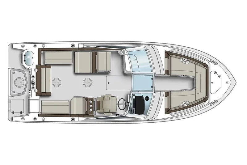 Slide: The Image of Manufacturer Provided Image: Top view of 2026 Sailfish 245 DC boat layout, featuring seating and helm area. - 9