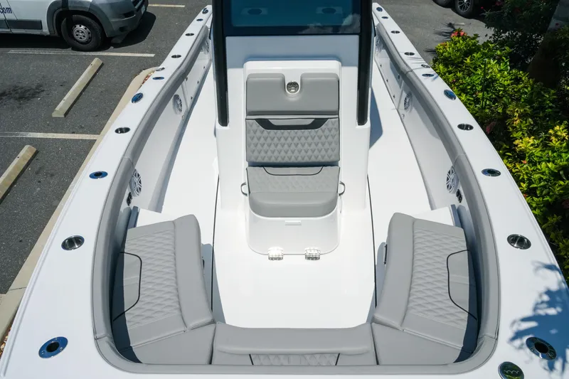 Slide: The Image of 2026 Blackfin 262 HB boat interior with sleek seating and modern design. - 20