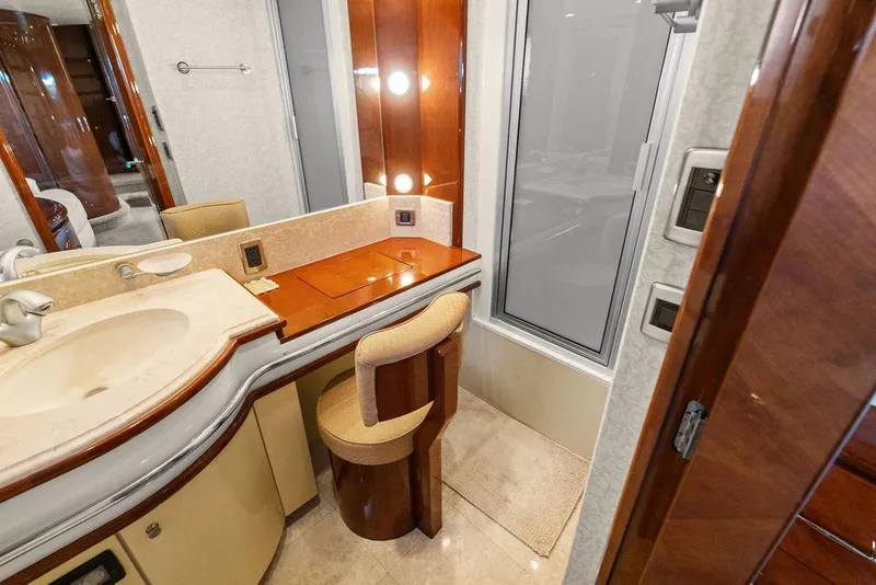 Slide: The Image of Luxurious bathroom interior of 2005 Marquis 65 MY yacht with elegant wood finishes. - 30