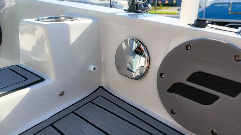 Slide: The Image of Close-up of a Starcraft SVX 211 OB boat deck with modern details. - 6