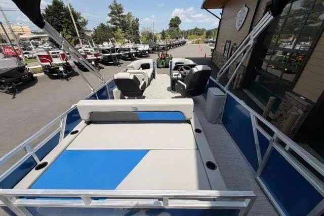 Slide: The Image of 2026 Sun Tracker Party Barge 22 RF DLX pontoon boat with spacious seating and modern design. - 5