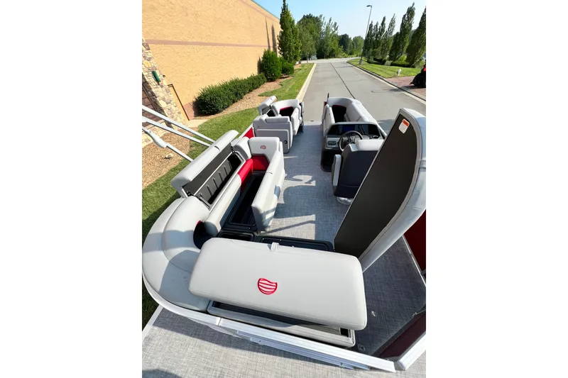 Slide: The Image of 2026 Sun Tracker Party Barge 20 DLX pontoon boat with spacious seating and modern design. - 11