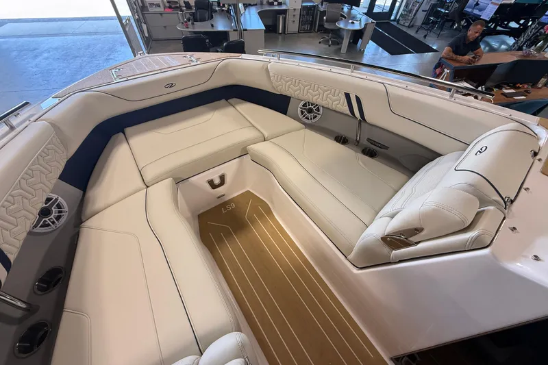 Slide: The Image of Luxurious interior of 2027 Regal LS9 boat with plush seating and modern design. - 16