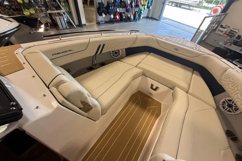 Slide: The Image of Luxurious interior of 2027 Regal LS9 boat with plush seating and modern design. - 15