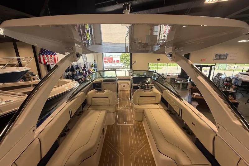 Slide: The Image of Interior view of a 2027 Regal LS9 boat with luxurious seating and modern design. - 8