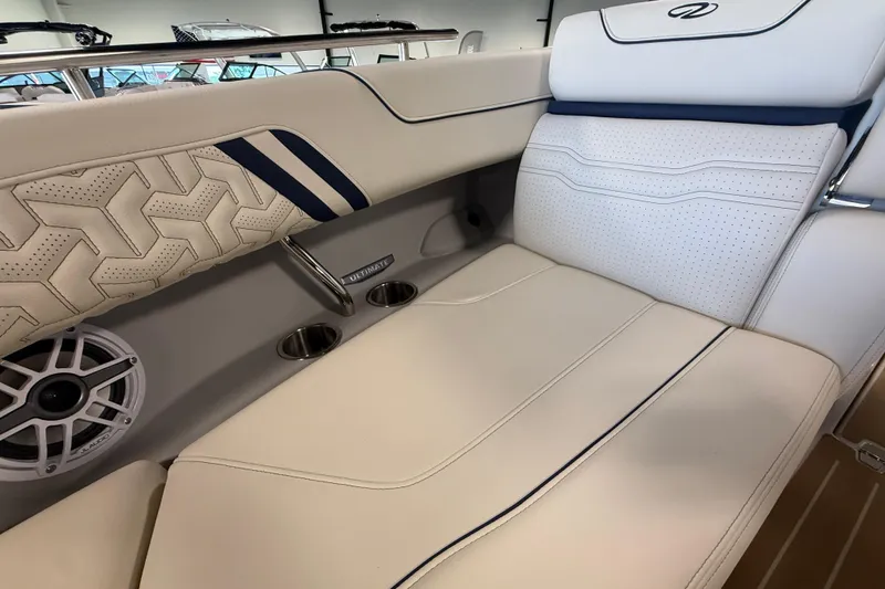 Slide: The Image of Luxurious interior seating of 2027 Regal LS9 boat with premium upholstery and speaker system. - 20
