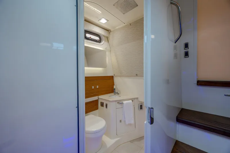 Slide: The Image of Luxurious bathroom interior of 2017 Boston Whaler 420 Outrage yacht, featuring modern fixtures. - 36
