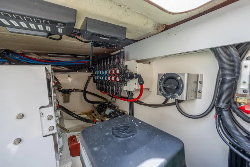 Slide: The Image of Electrical system inside a 2017 Boston Whaler 420 Outrage boat. - 55