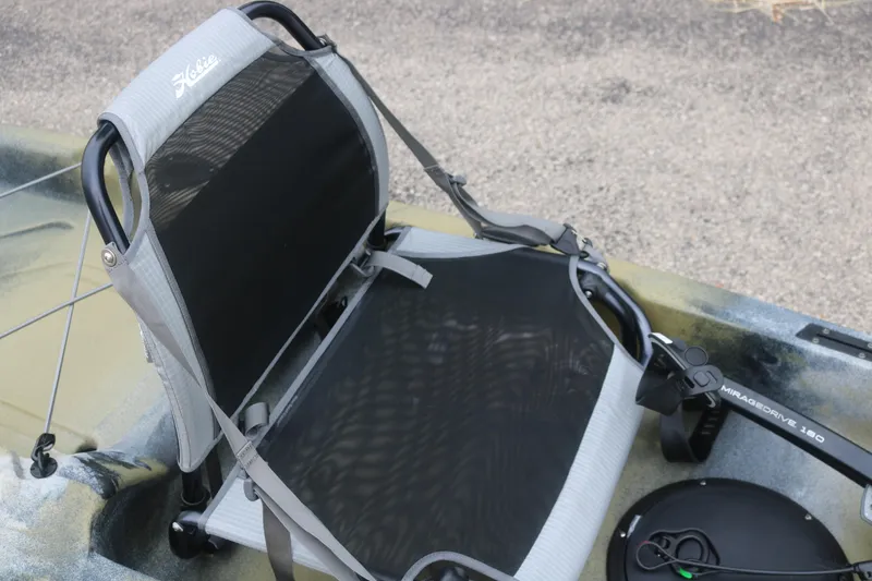 Slide: The Image of 2023 Hobie Mirage Compass kayak seat with adjustable straps and MirageDrive 180 pedal system. - 5