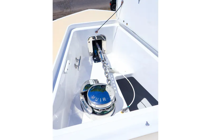 Slide: The Image of Anchor compartment of 2022 MJM 3z boat featuring Muir windlass system. - 33
