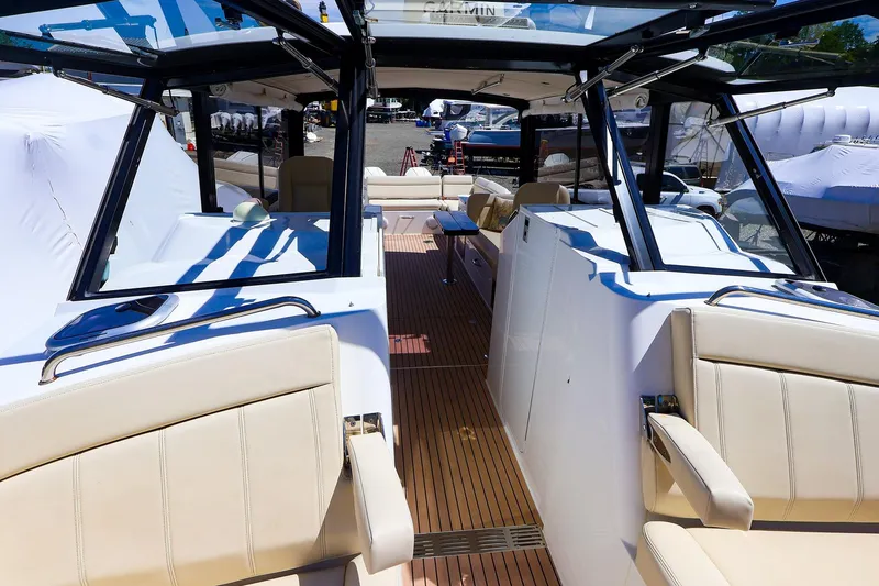 Slide: The Image of Luxurious 2022 MJM 3z yacht interior with sleek design and comfortable seating. - 17