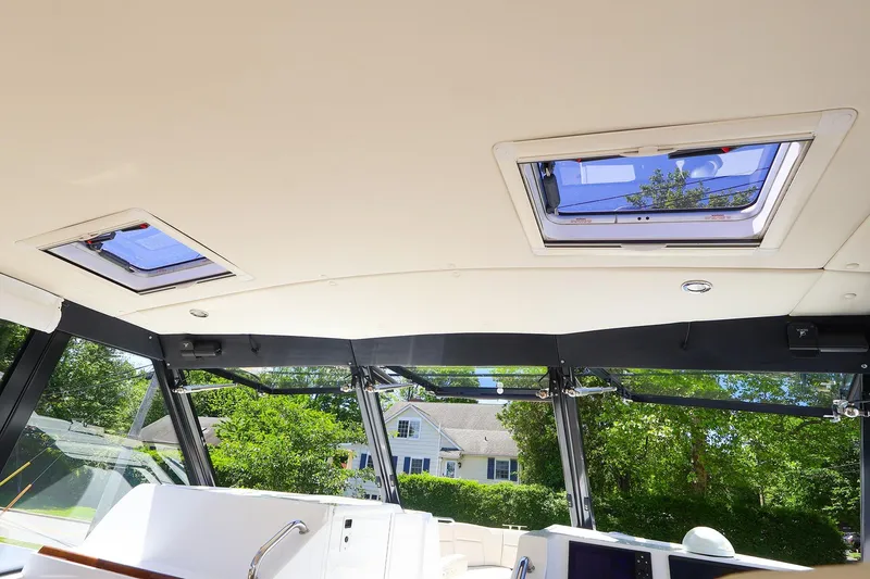 Slide: The Image of Interior view of 2022 MJM 3z boat with skylights and modern design. - 31