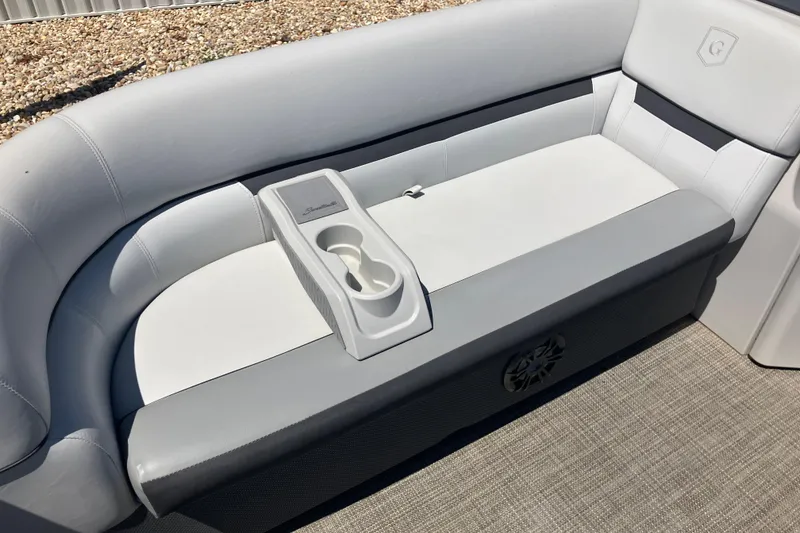 Slide: The Image of 2023 Godfrey Sweetwater 2286 BF boat seat with cup holder and speaker. - 14