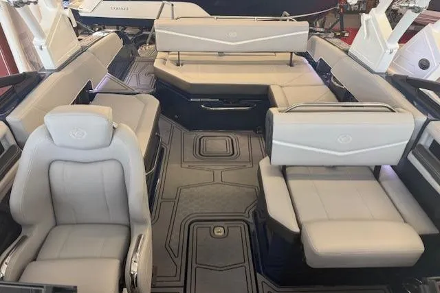 Slide: The Image of Interior of 2026 Cobalt R6 Surf boat with luxurious seating and modern design. - 5