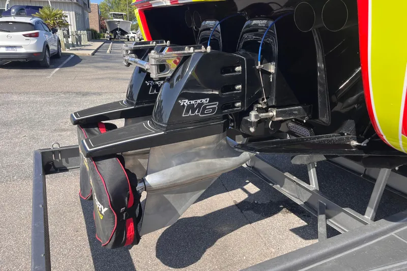 Slide: The Image of 2007 Outerlimits 39 GTX boat with Mercury Racing M6 drives on a trailer. - 7