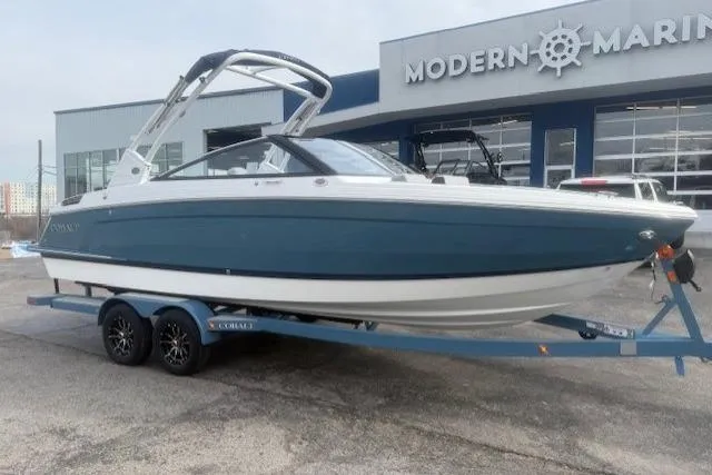The Image of 2026 Cobalt R4 boat on trailer at Modern Marine dealership. - 1