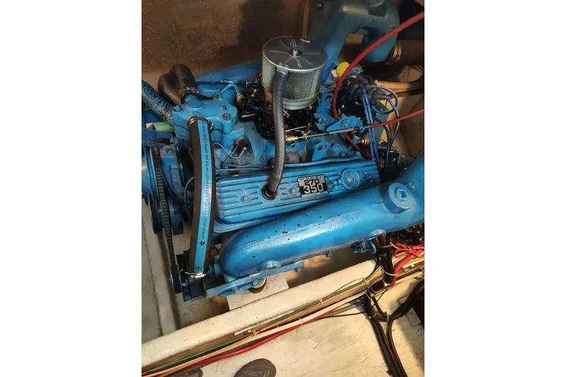 Slide: The Image of 1989 Chris-Craft 372 Catalina engine, blue, detailed view with wiring and components. - 26