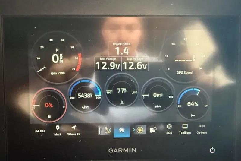 Slide: The Image of Dashboard display of a 2026 Cobalt CS22 boat with various gauges and readings. - 10