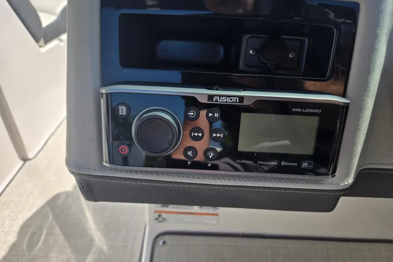 Slide: The Image of Fusion MS-UD650 stereo system on 2020 Regal 2300 Bowrider boat dashboard. - 7