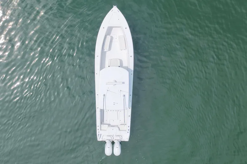 Slide: The Image of Aerial view of 2021 Jupiter 38 HFS boat on calm water. - 13