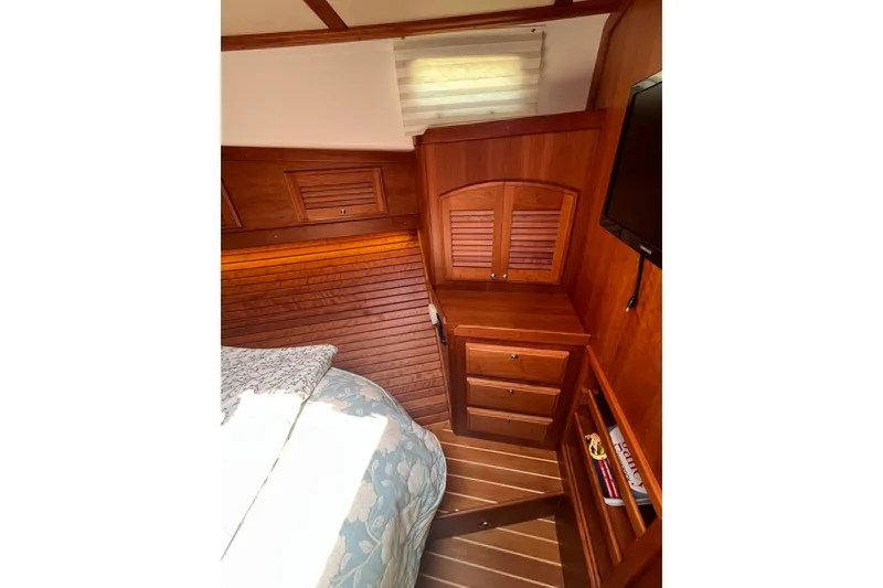 Slide: The Image of Luxurious wood interior of 2018 Sabre 42 Fly Bridge Sedan yacht cabin. - 35