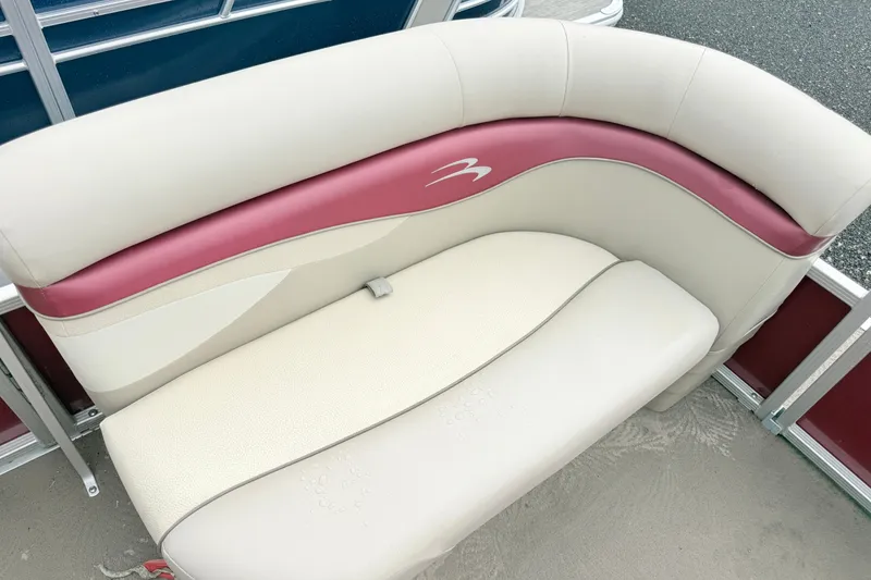 Slide: The Image of 2012 Bennington 20SLM boat seat with beige and maroon upholstery. - 5