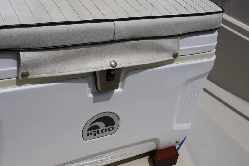 Slide: The Image of Igloo cooler with cushioned seat on 1991 Boston Whaler 170 Montauk boat. - 23