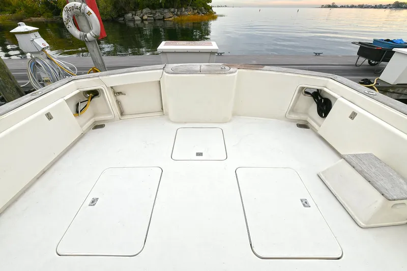 Slide: The Image of Deck of a 2001 Ocean Yachts 52 Super Sport by the water. - 10