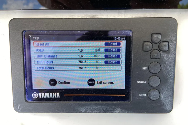 Slide: The Image of Yamaha display showing trip data on a 2021 Regulator 28 boat. - 32