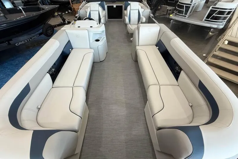 Slide: The Image of 2026 Godfrey Sweetwater 2286 SB pontoon boat interior with spacious seating and modern design. - 8