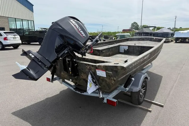 Slide: The Image of 2027 Crestliner 1760 Retriever Jon boat with Mercury outboard motor on trailer. - 5