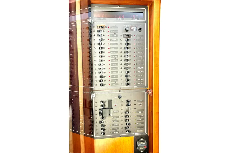 Slide: The Image of Electrical control panel on a 2000 Little Harbor WhisperJet 40 yacht. - 49