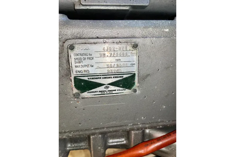 Slide: The Image of Yanmar diesel engine plate on a 2000 Little Harbor WhisperJet 40 boat. - 55