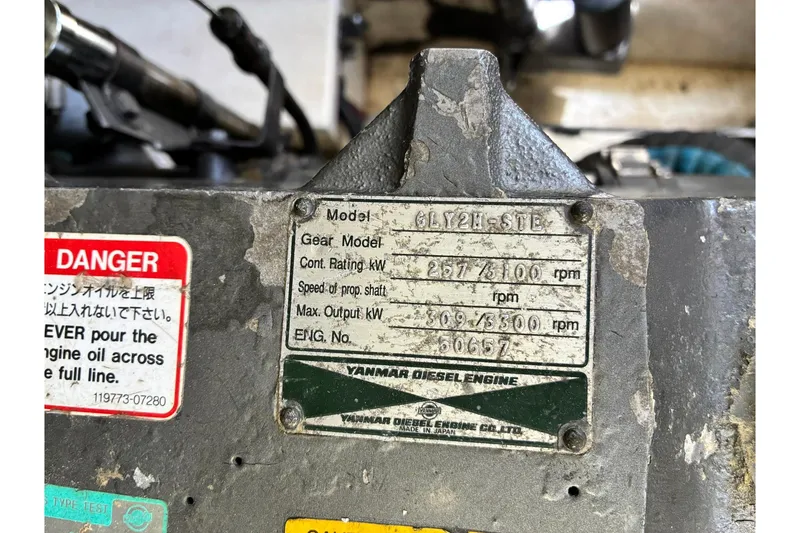 Slide: The Image of Yanmar diesel engine label on a 2000 Little Harbor WhisperJet 40 boat. - 54