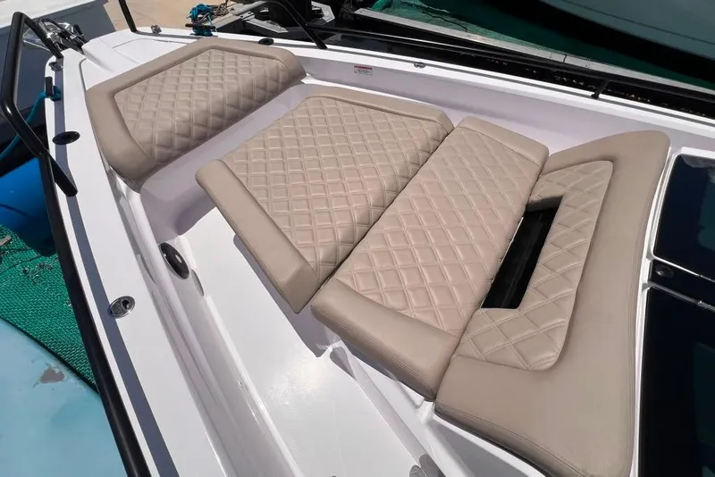 Slide: The Image of Luxurious seating on 2023 Axopar Brabus 37 Sun-Top boat, featuring diamond-stitched upholstery. - 65