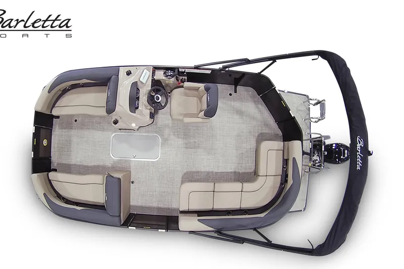 Slide: The Image of Top view of 2027 Barletta S20L pontoon boat with spacious seating and helm. - 6