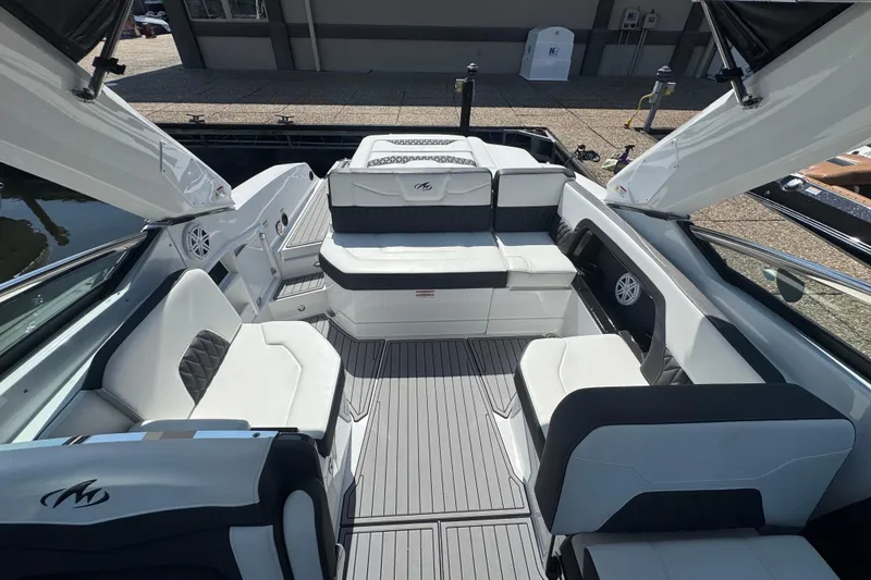 Slide: The Image of 2020 Monterey 298SS Super Sport boat interior with luxurious seating and modern design. - 9