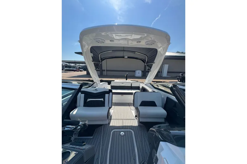 Slide: The Image of 2020 Monterey 298SS Super Sport boat interior with sleek seating and modern design. - 8
